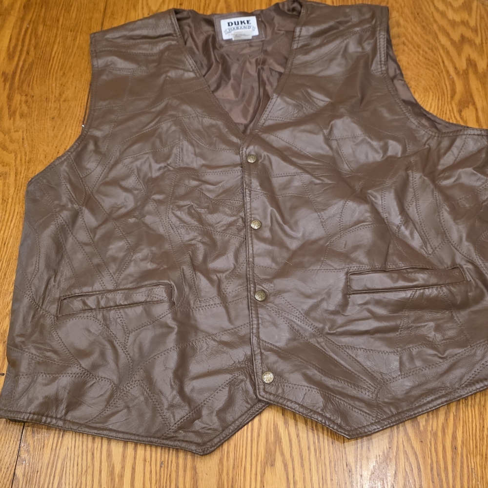 Vintage Duke Haband Genuine Leather Men's Biker Vest Brown Snaps Size 2XL plus s